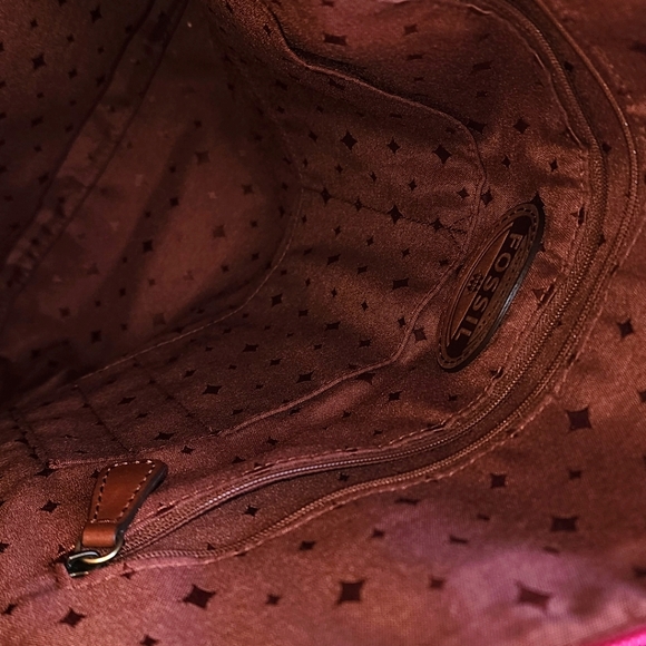 FOSSIL Explorer Leather Tote Hot Pink Magenta Foldover Brass Messenger Bag - Picture 10 of 14